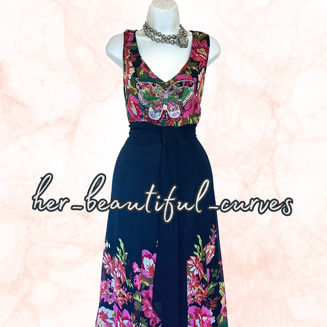 JOANNA HOPE SEQUINED BUTTERFLY & FLORAL WEDDING OCCASION PARTY DRESS SIZE 16
