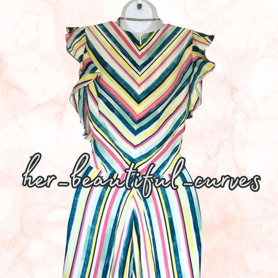 MONSOON STRIPES PRINT MIDI HANDKERCHIEF HEM WEDDING OCCASION PARTY DRESS SIZE 18