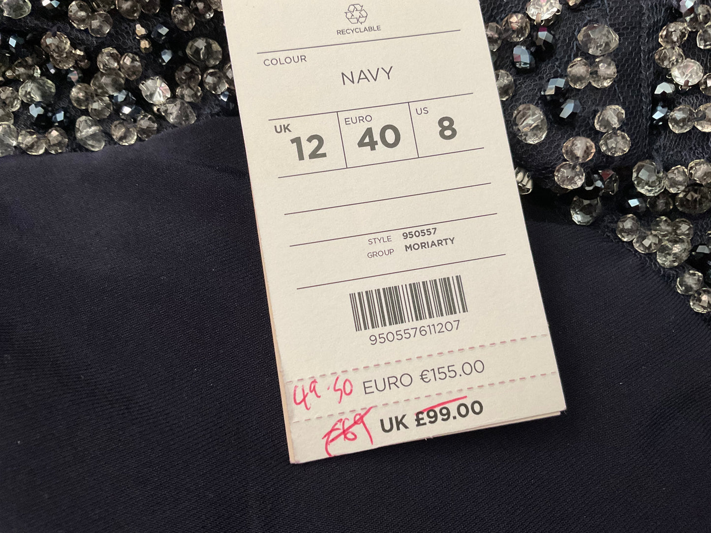 MONSOON BEADED NAVY MAXI JERSEY EVENING OCCASION PARTY DRESS SIZE 12 new