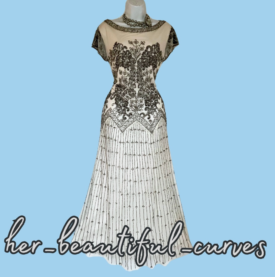 PISARRO NIGHTS SEQUINNED BEADED EMBELLISHED OCCASION PARTY DRESS SIZE 14