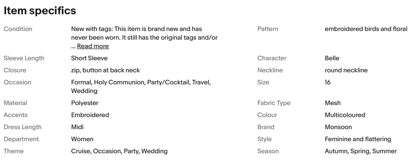 MONSOON EMBROIDERED BIRDS & FLORAL OCCASION WEDDING PARTY DRESS SIZE 16 new