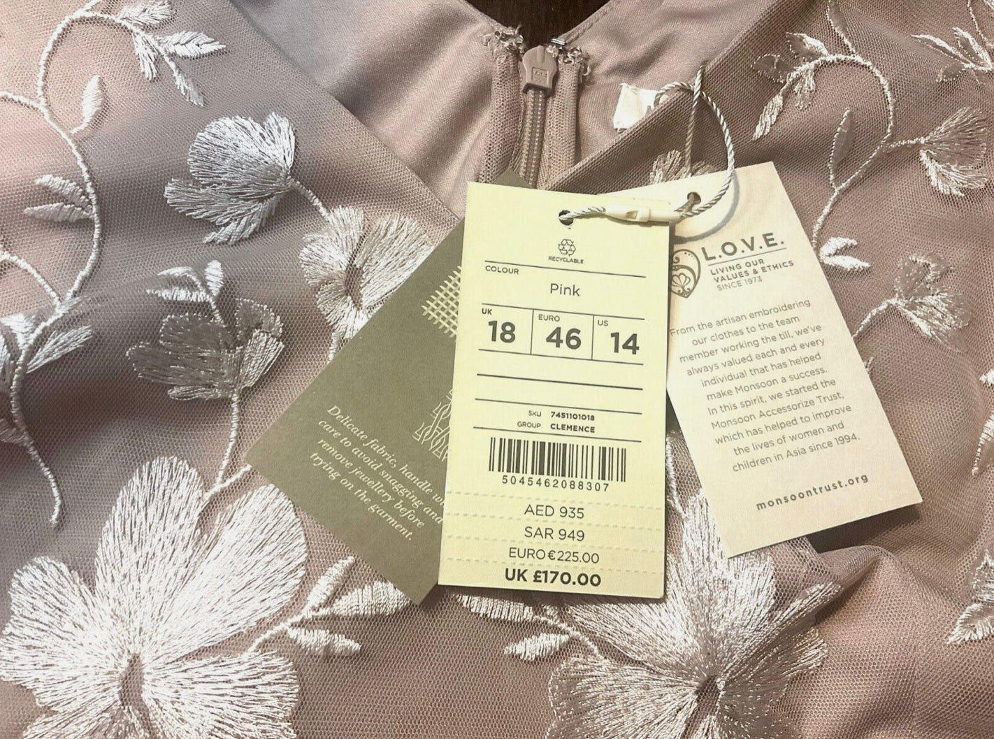 MONSOON EMBROIDERED FLORAL MAXI WEDDING OCCASION PARTY DRESS SIZE 18 NEW