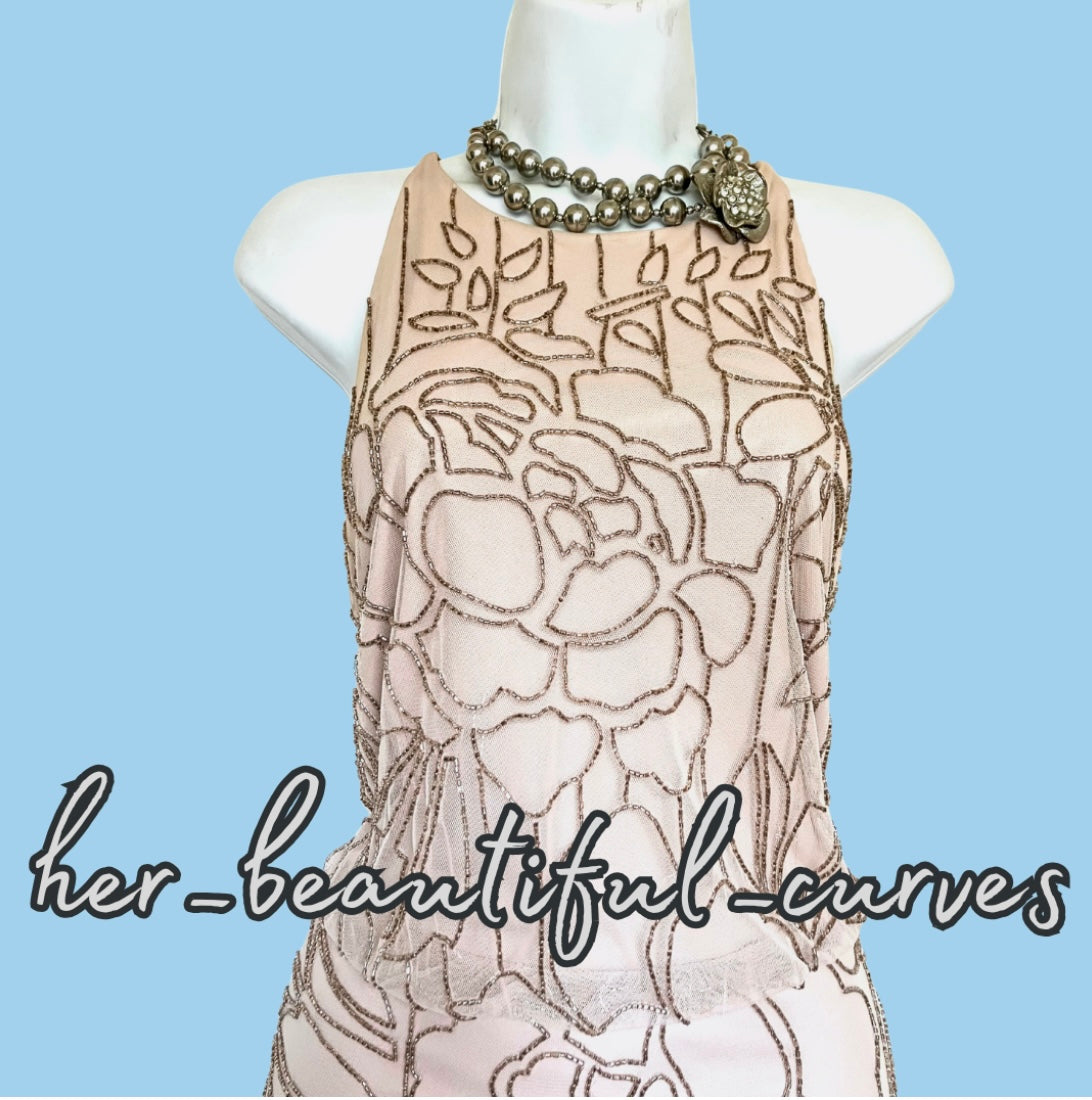 MONSOON HALTER NECK BEADED WEDDING OCCASION EVENING PARTY DRESS SIZE 22 new