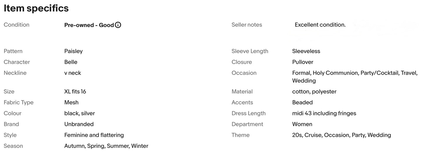 LADIES SEQUINED BEADED PAISLEY 20s GATSBY OCCASION PARTY DRESS SIZE XL FITS 16