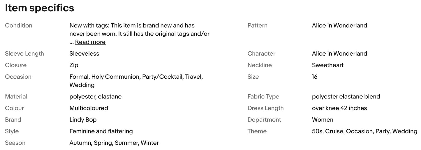 LINDY BOP ALICE IN WONDERLAND 50s VINTAGE STYLE OCCASION PARTY DRESS SIZE 16 NEW