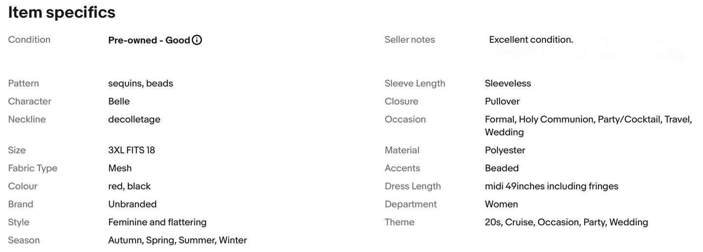 RO ROX SEQUINS BEADS 20s GATSBY OCCASION PARTY DRESS SIZE 3XL fits SIZE 18