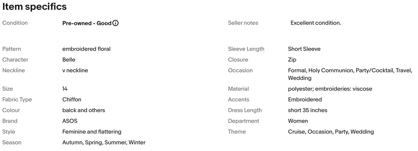 ASOS EMBROIDERED FLORAL PATTERN OCCASION PARTY DRESS SIZE 14