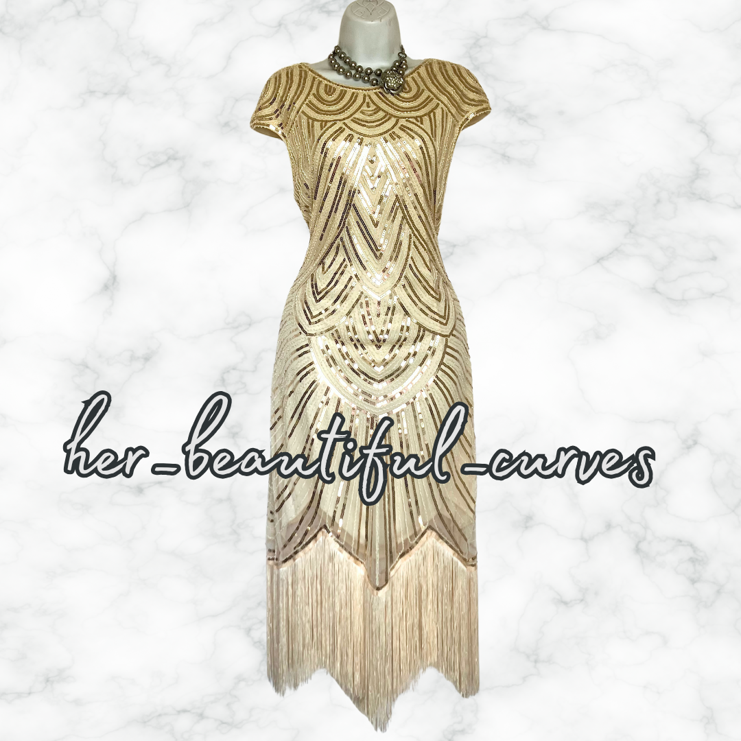 ROROX SEQUINS BEADS 20s GATSBY OCCASION PARTY DRESS SIZE XXL FITS 16