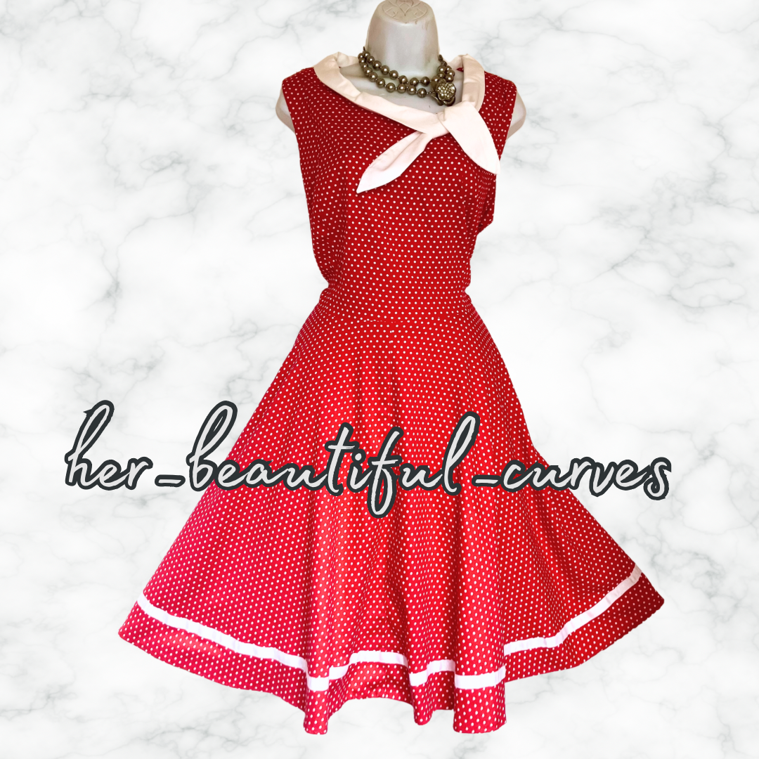 STUNNING JOE BROWNS 50s VINTAGE POLKA DOTS FIT & FLARE DRESS SIZE 16