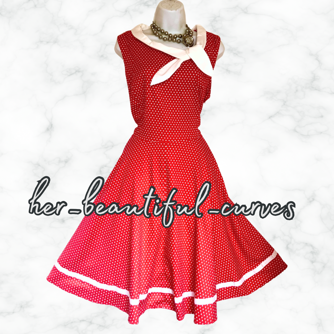 STUNNING JOE BROWNS 50s VINTAGE POLKA DOTS FIT & FLARE DRESS SIZE 16