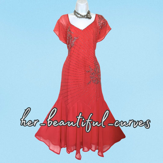 JOANNA HOPE BEADED EMBELLISHED HANKY HEM WEDDING OCCASION PARTY DRESS SIZE 26
