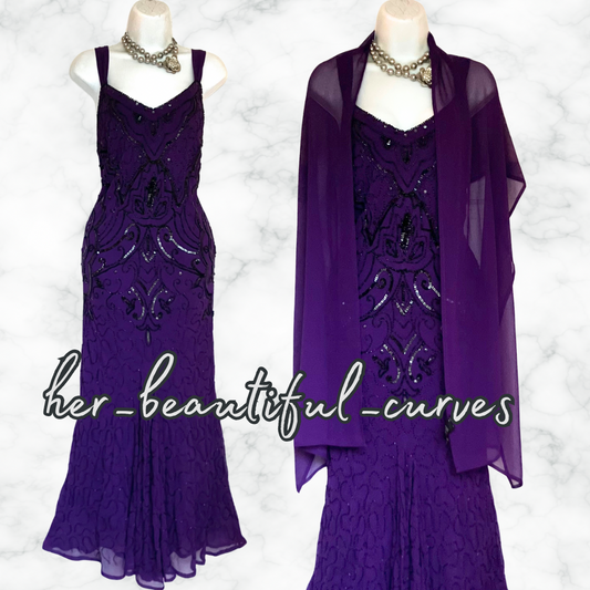 JOANNA HOPE SEQUINED BEADED OCCASION PARTY DRESS SIZE 16 with matching shawl