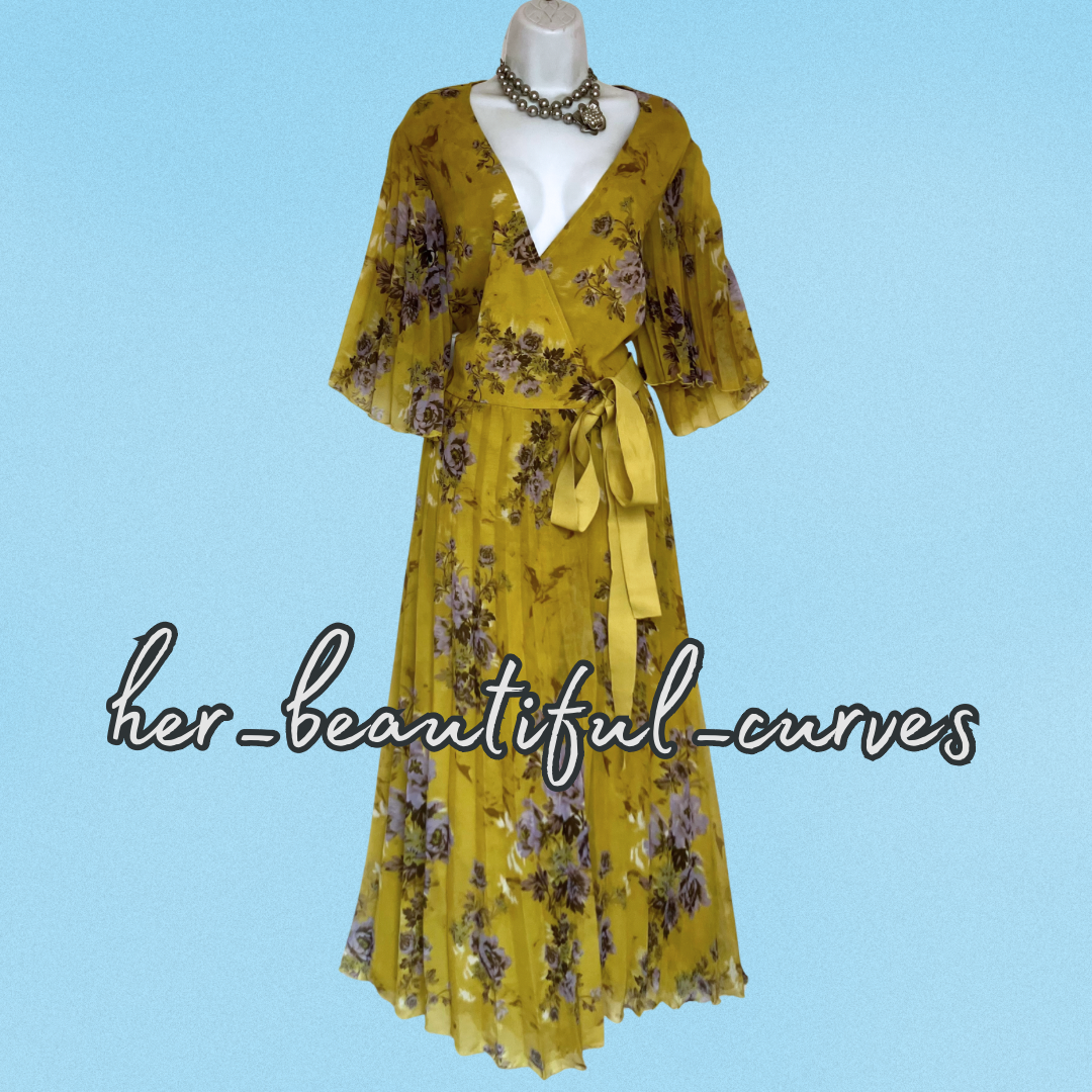 ASOS CURVE FLORAL PRINT PLEATED REAL WRAP OCCASION PARTY DRESS SIZE 22