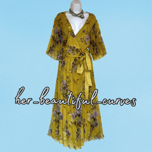 ASOS CURVE FLORAL PRINT PLEATED REAL WRAP OCCASION PARTY DRESS SIZE 22