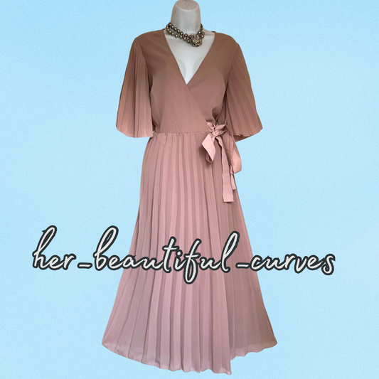 ASOS PLEATED WEDDING OCCASION PARTY WRAP DRESS SIZE 16