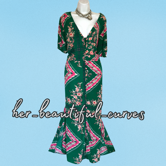 MONSOON FLORAL PRINT 40s STYLE WEDDING OCCASION PARTY DRESS SIZE 22