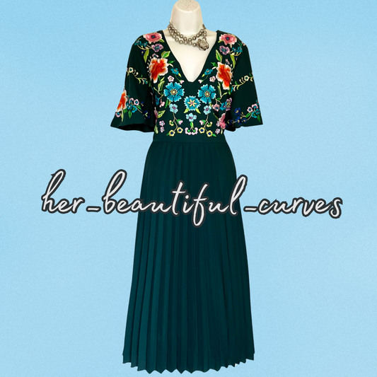 ASOS EMBROIDERED FLORAL PLEATED WEDDING OCCASION PARTY DRESS SIZE 16