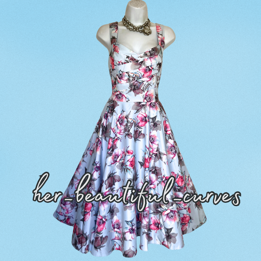 QUIZ FLORAL PRINT VINTAGE STYLE WEDDING OCCASION PARTY DRESS SIZE 14
