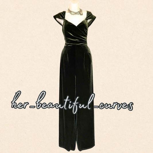 MONSOON RICH KHAKI VELVET OCCASION PARTY JUMPSUIT SIZE 18 new with tags