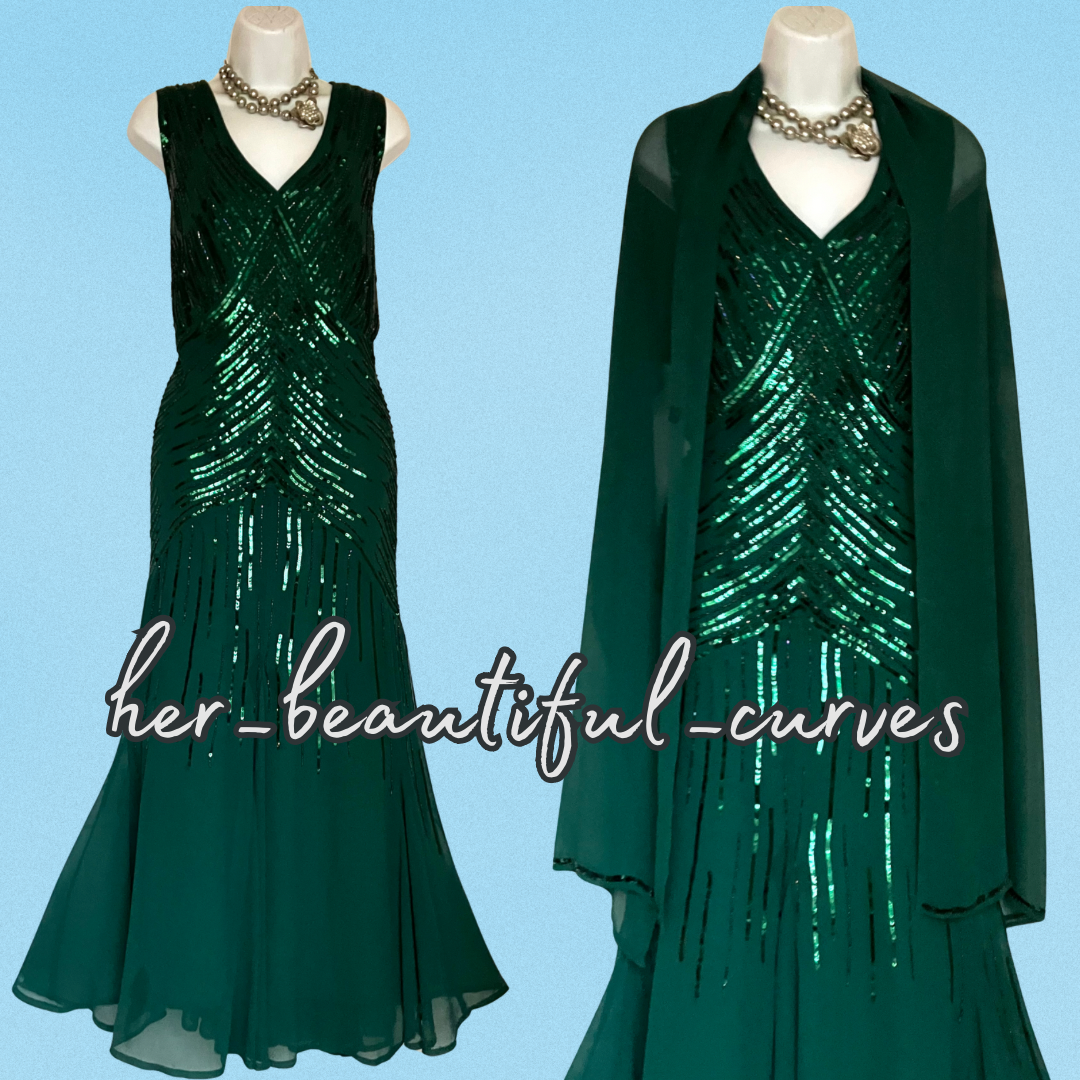 JOANNA HOPE 20s GATSBY SEQUINNED BEADED DRESS & SHAWL SIZE 26 fits 26/28