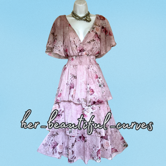 QUIZ FLORAL PRINT GLITTERING THREADS TIERED MIDI OCCASION PARTY DRESS SIZE 16