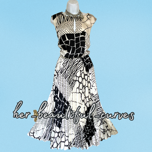 JOANNA HOPE MONOCHROME PRINT OCCASION PARTY PLEATED DRESS SIZE 20
