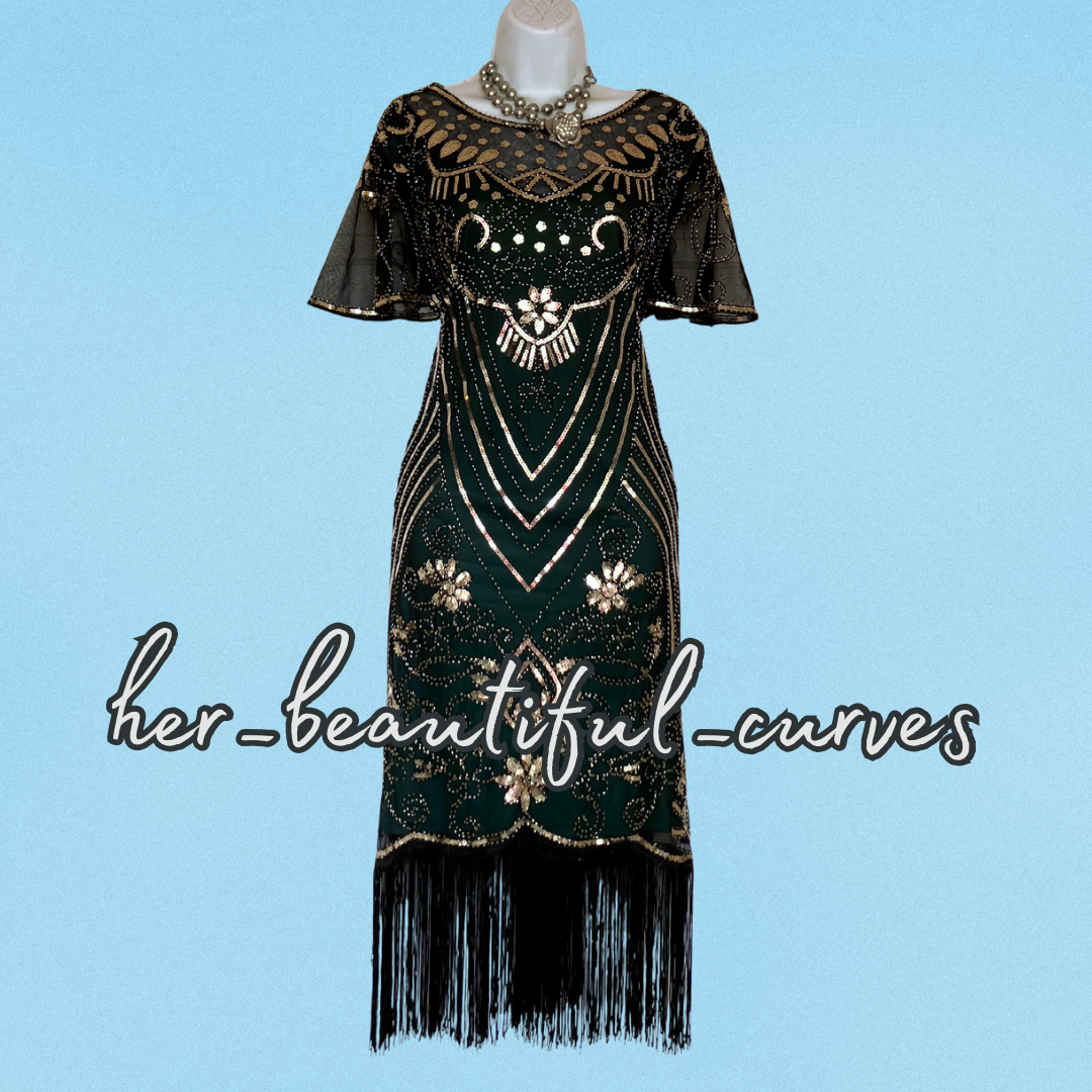 LADIES 20s GATSBY SEQUINED BEADED FLAPPER PARTY DRESS SIZE XXXL fits 18/20