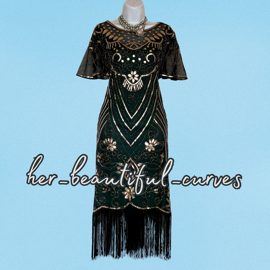 LADIES 20s GATSBY SEQUINED BEADED FLAPPER PARTY DRESS SIZE XXXL fits 18/20
