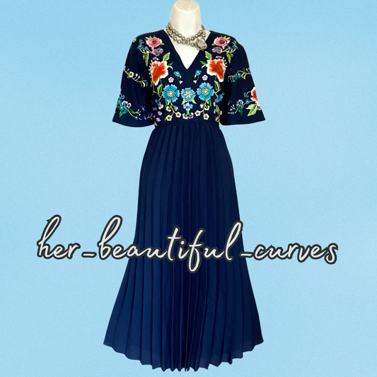 ASOS EMBROIDERED FLORAL PLEATED OCCASION PARTY DRESS SIZE 14
