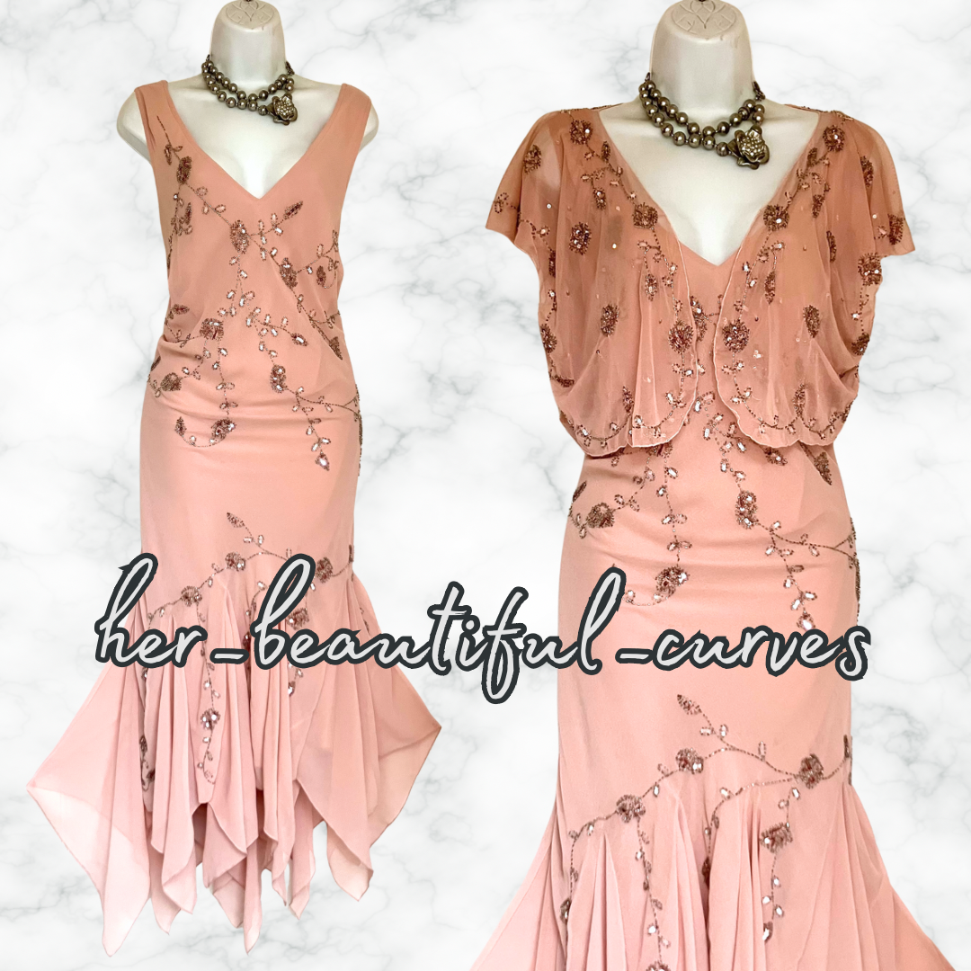 BERKERTEX SEQUINED BEADED OCCASION PARTY DRESS & BOLERO SIZE 18