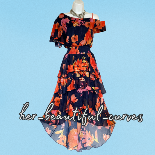 QUIZ FLORAL PRINT TIERED WEDDING OCCASION PARTY DRESS SIZE 18
