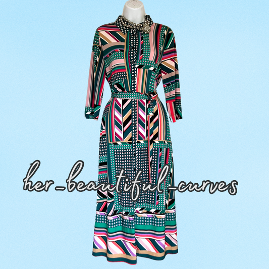 MONSOON GEOMETRIC PRINT JERSEY SHIRT PARTY DRESS SIZE M fits 12/14