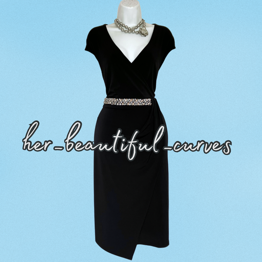 MONSOON RICH BLACK DIAMANTÉS JERSEY OCCASION PARTY DRESS SIZE 22