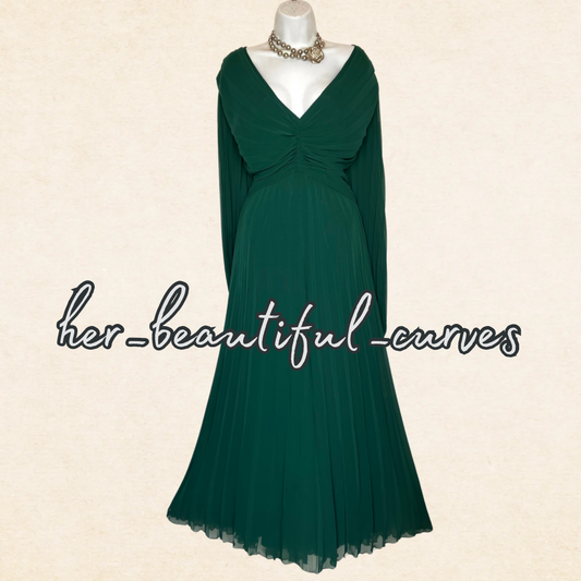 ASOS GREEN PLEATED WEDDING OCCASION PARTY DRESS SIZE 26