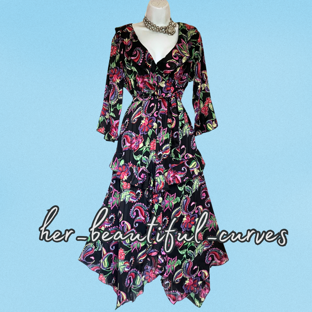 JOE BROWNS PAISLEY FLORAL PRINT HANDKERCHIEF HEM OCCASION PARTY DRESS SIZE 18