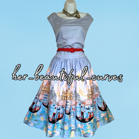 LINDY VENICE PRINT VINTAGE STYLE OCCASION PARTY DRESS SIZE 24