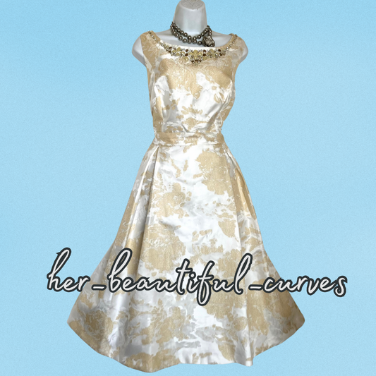 JOANNA HOPE BEADED GOLD JACQUARD PATTERN WEDDING OCCASION PARTY DRESS SIZE 16