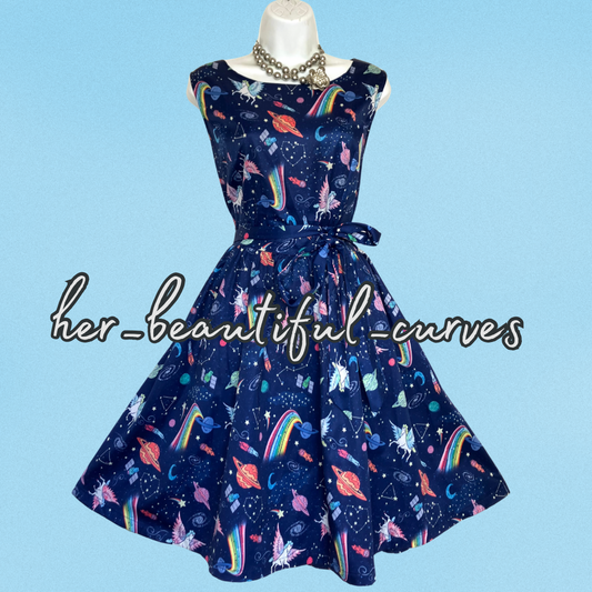 LINDY BOP SPACE UNICORN VINTAGE STYLE OCCASION PARTY DRESS SIZE UK 16