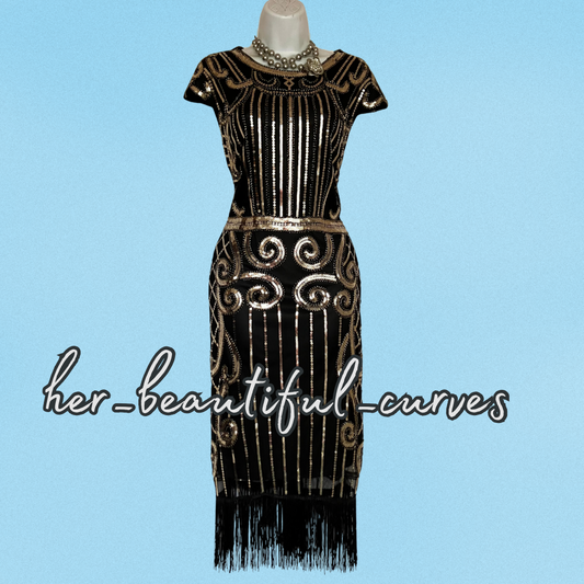 LADIES SEQUINED BEADED 20s GATSBY FLAPPER FRINGED PARTY DRESS SIZE 3XL fits 16