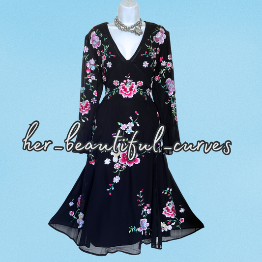 ASOS EMBROIDERED FLORAL MIDI OCCASION WEDDING PARTY DRESS SIZE 16