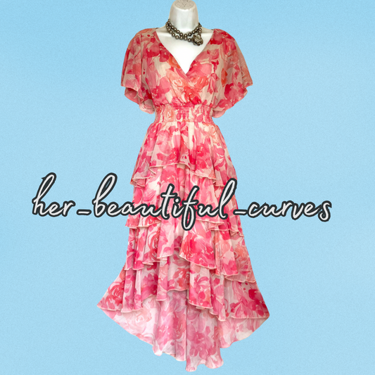 QUIZ FLORAL SHIMMERING THREDS WEDDING OCCASION PARTY DRESS SIZE 14