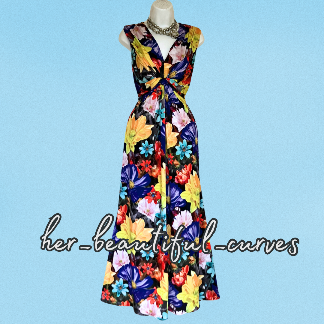 DEBENHAMS FLORAL PRINT JERSEY WEDDING OCCASION PARTY DRESS SIZE 18