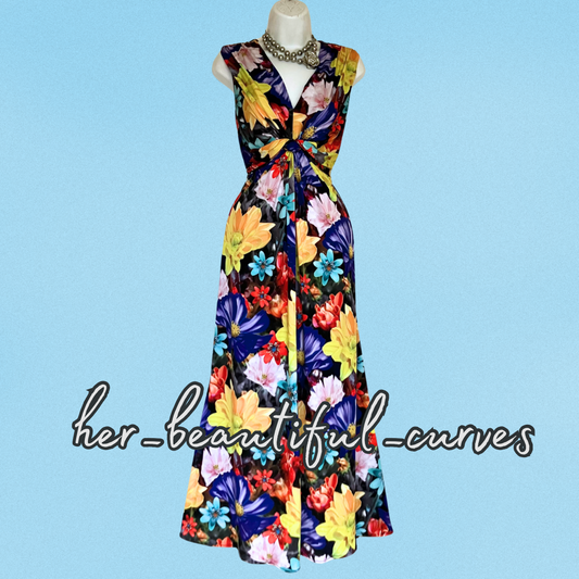 DEBENHAMS FLORAL PRINT JERSEY WEDDING OCCASION PARTY DRESS SIZE 18