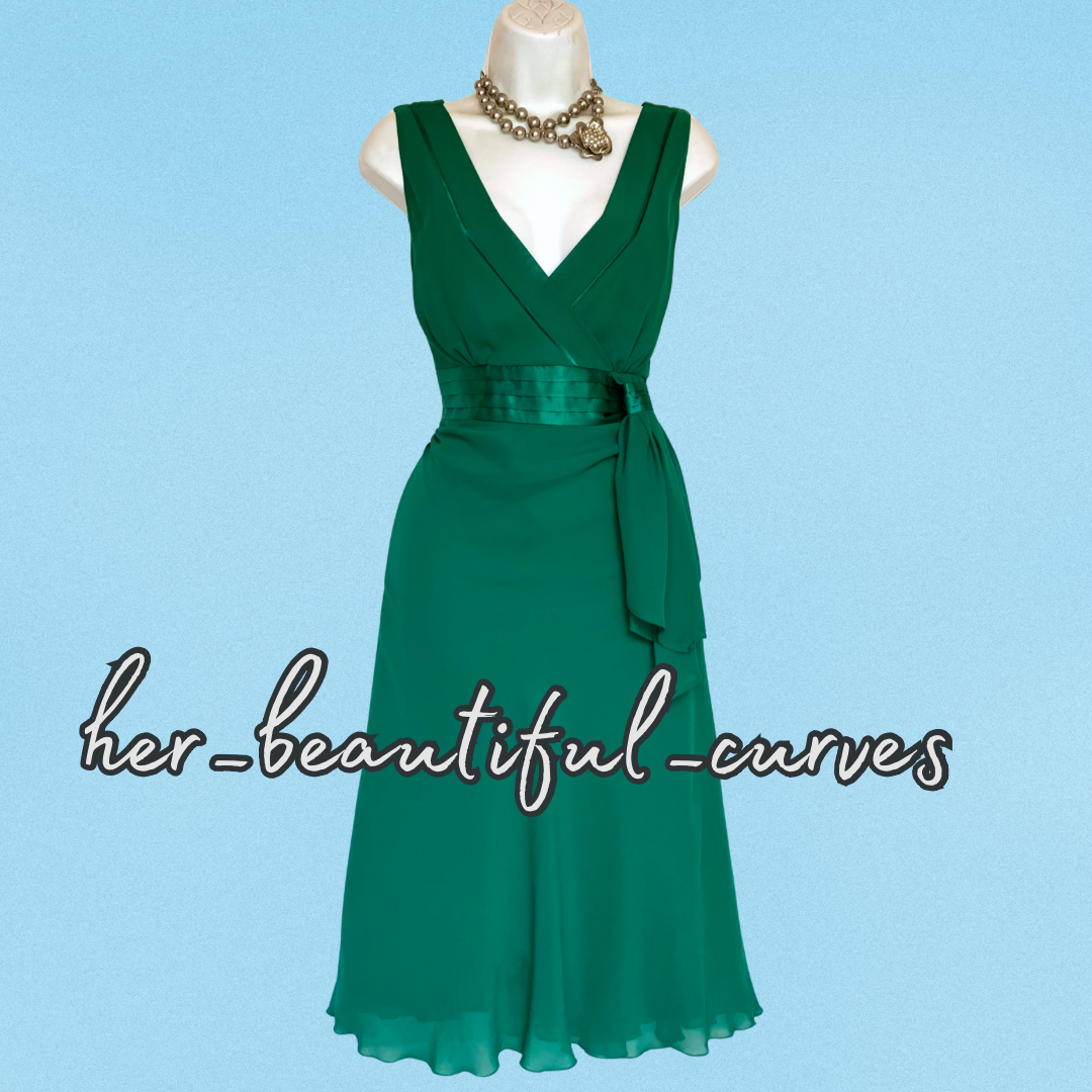 DEBENHAMS Gorgeous Green Flippy Empire Line Evening Party Dress Size 14