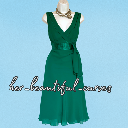 DEBENHAMS Gorgeous Green Flippy Empire Line Evening Party Dress Size 14