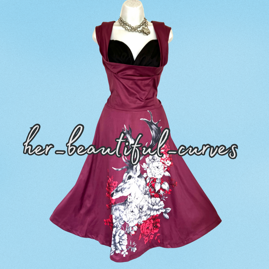 LINDY BOP FLORAL STAG VINTAGE STYLE OCCASION PARTY DRESS SIZE 24