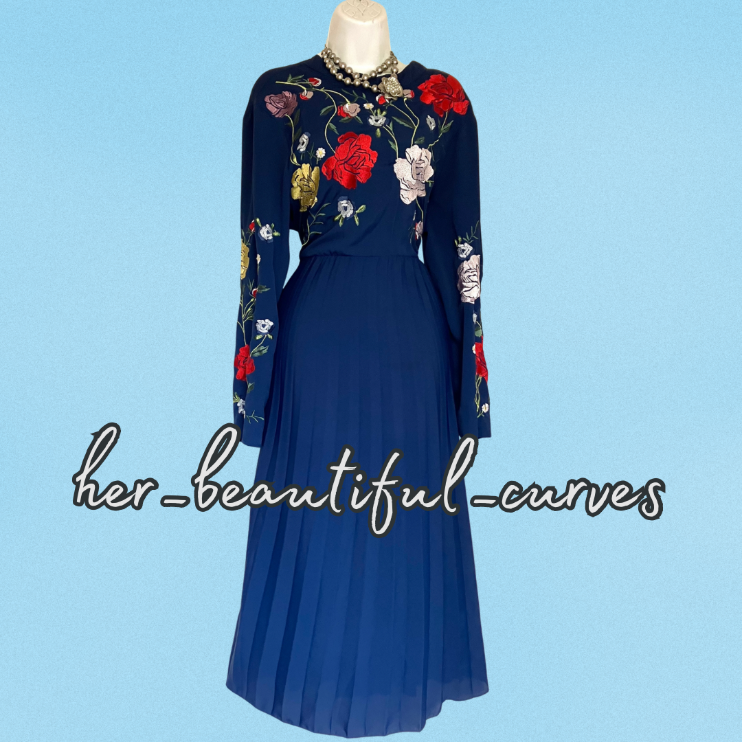 ASOS EMBROIDERED FLORAL PLEATED OCCASION PARTY DRESS SIZE 16