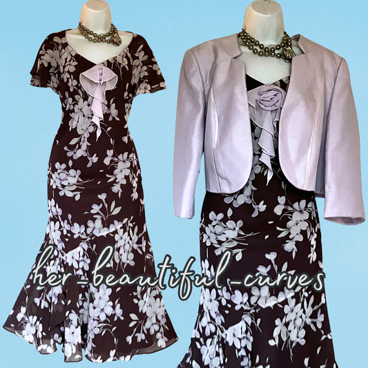 JACQUES VERT FLORAL PRINT WEDDING OCCASION PARTY DRESS SIZE 18 Jacket SIZE 20