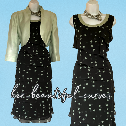 JACQUES VERT POLKA DOTS WEDDING OCCASION PARTY DRESS & JACKET SIZE 18