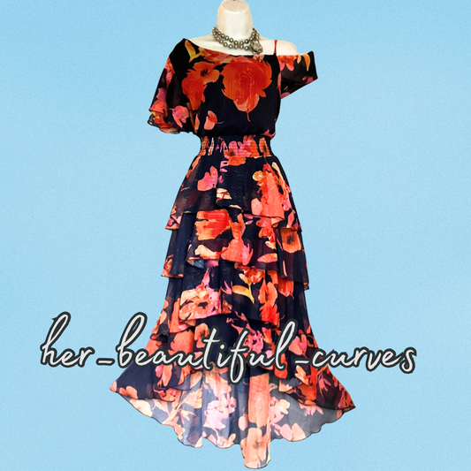 QUIZ FLORAL PRINT TIERED WEDDING OCCASION PARTY DRESS SIZE 16 new with tags